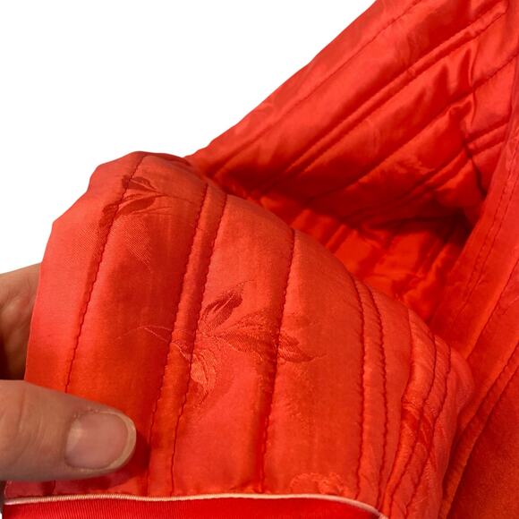 Retro Salmon Pink Embroidered Floral Satin Silk Kimono Puffy Jacket Size Small - Picture 8 of 16